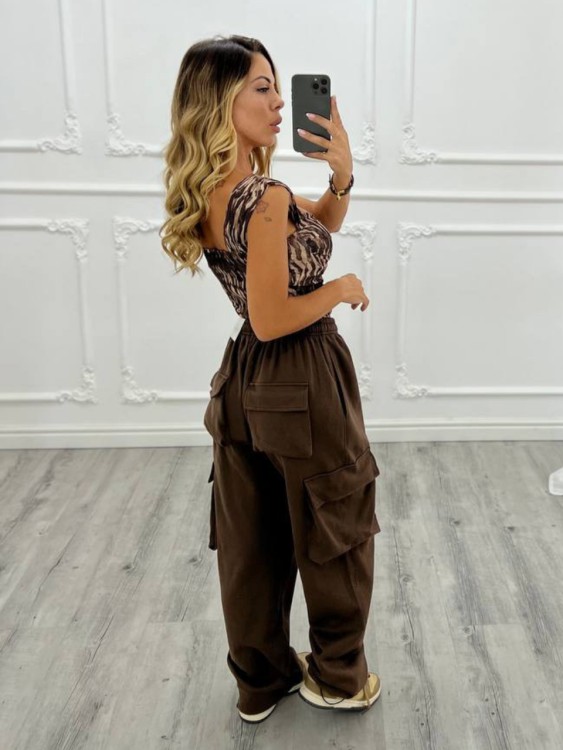 Pantalone tuta cargo MARRONE 2