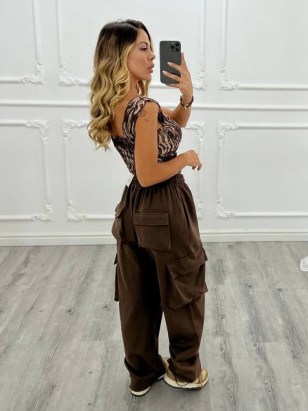 Pantalone tuta cargo MARRONE