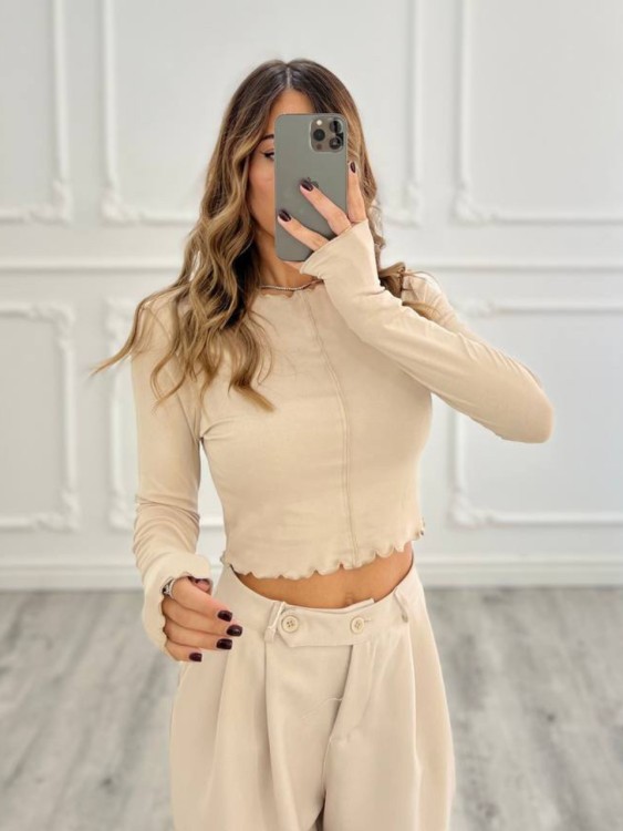 Maglia cuciture Crop CREAM