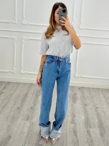 Jeans piegone strass