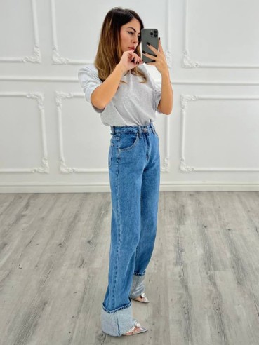 Jeans piegone strass