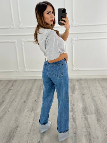 Jeans piegone strass