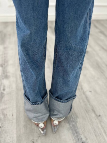 Jeans piegone strass