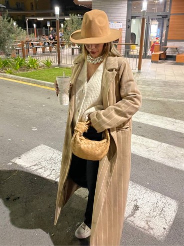 Cappotto gessato beige