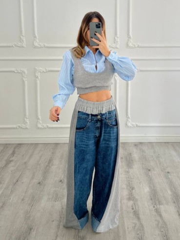 Jeans bicolor extra zampa GRIGIO