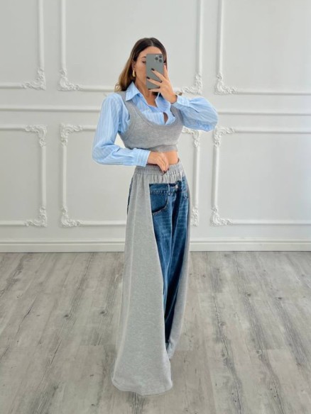 Jeans bicolor extra zampa GRIGIO