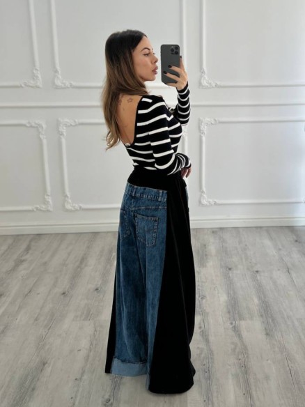 Jeans bicolor extra zampa NERO