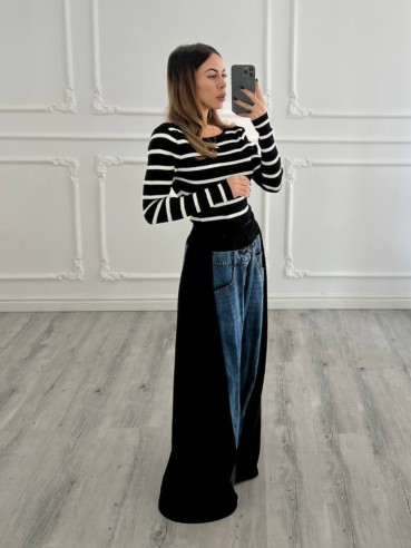 Jeans bicolor extra zampa NERO