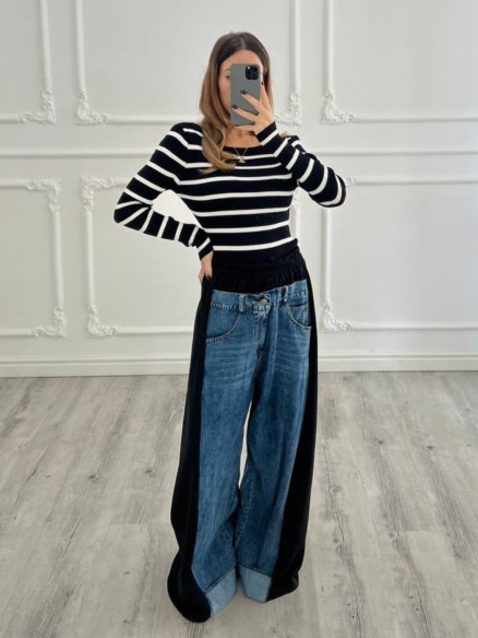 Jeans bicolor extra zampa NERO