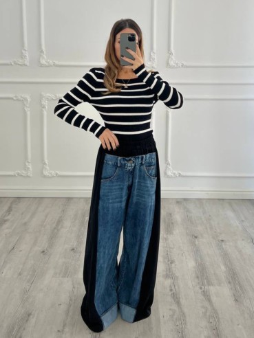 Jeans bicolor extra zampa NERO