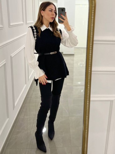 Gilet perla con camicia