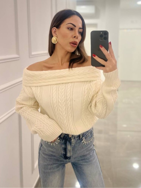 Pull treccia panna 2