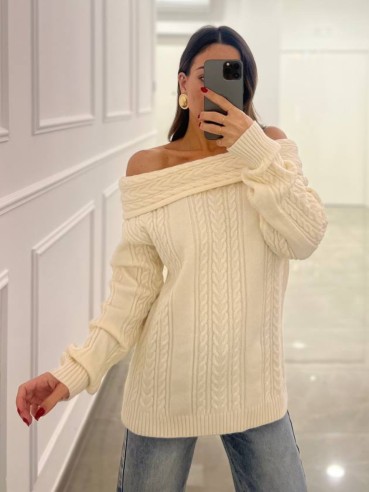 Pull treccia panna