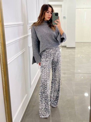 Pantalone pailettes silver