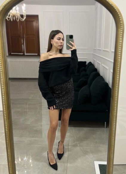 Gonna midi pailettes nera