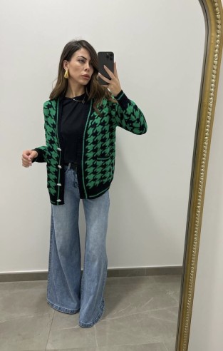 Cardigan pied de poule verde