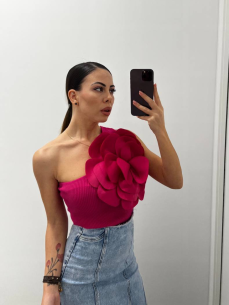 Top mono spalla Maxi Flower fucsia 2