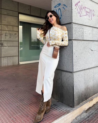 Gonna Longuette Jeans panna