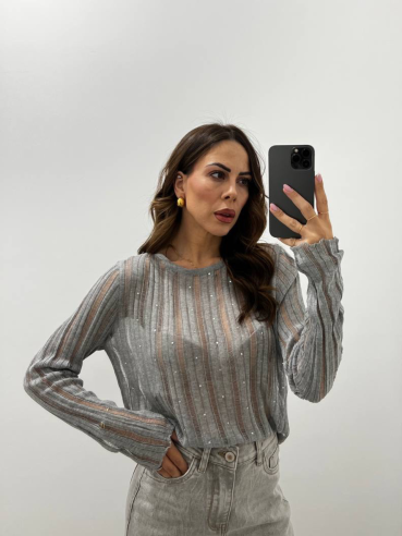 Maglia Strass Grigia