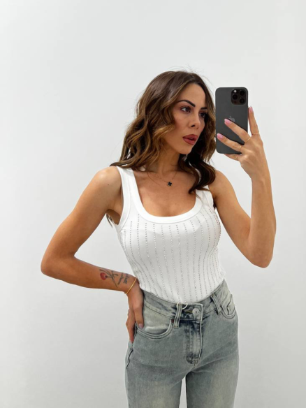 Canotta Strass Bianca Canotta Strass Bianca
