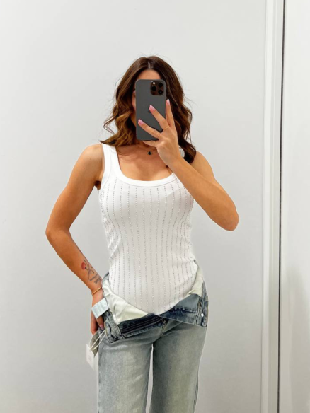 Canotta Strass Bianca Canotta Strass Bianca