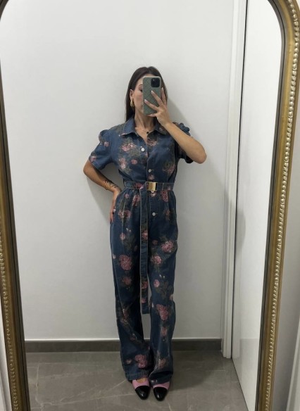 Tuta lunga Denim Flowers Tuta lunga Denim Flowers