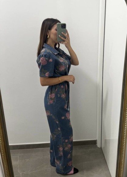 Tuta lunga Denim Flowers Tuta lunga Denim Flowers