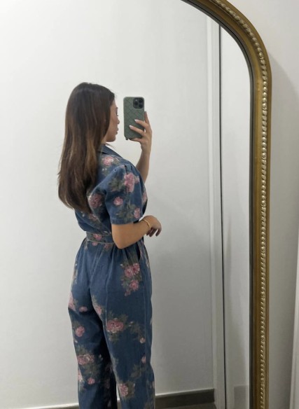 Tuta lunga Denim Flowers Tuta lunga Denim Flowers