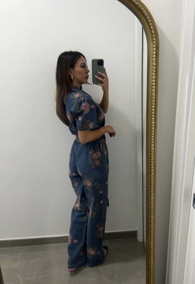 Tuta lunga Denim Flowers Tuta lunga Denim Flowers