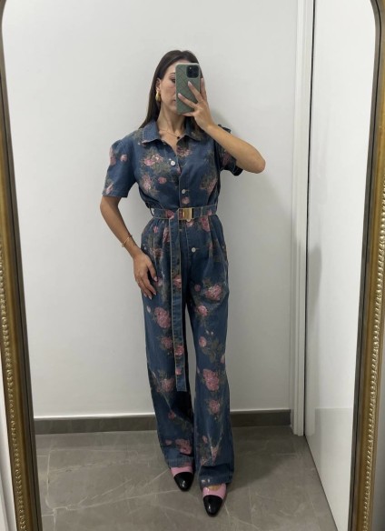 Tuta lunga Denim Flowers Tuta lunga Denim Flowers