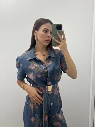 Tuta lunga Denim Flowers