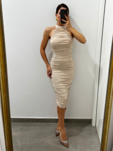 Midi Dress drappeggio Beige 2