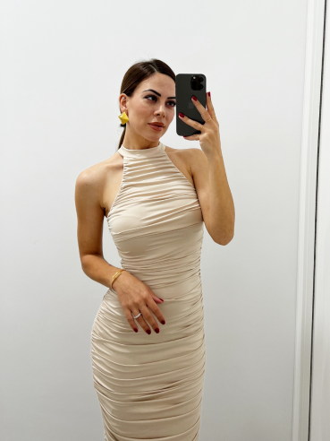 Midi Dress drappeggio Beige