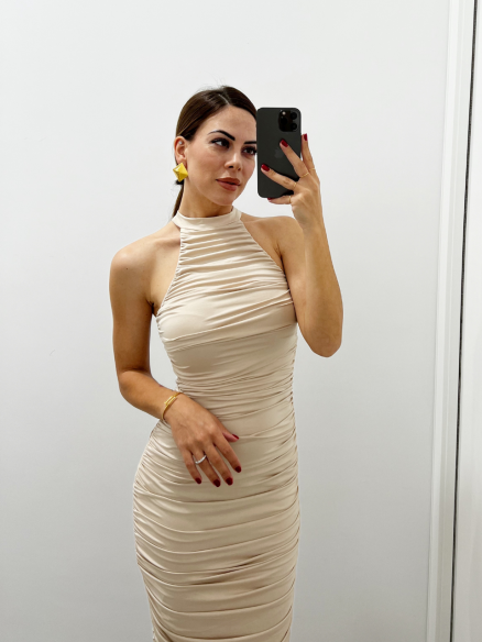 Midi Dress drappeggio Beige
