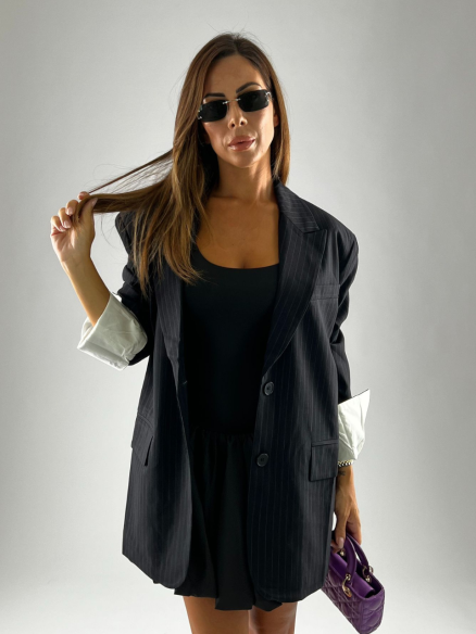 Blazer Over Gessato Nero Blazer Over Gessato Nero
