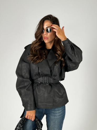 Trench corto similpelle