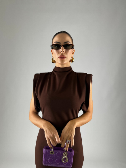 Midi Dress Spallina Marrone Midi Dress Spallina Marrone