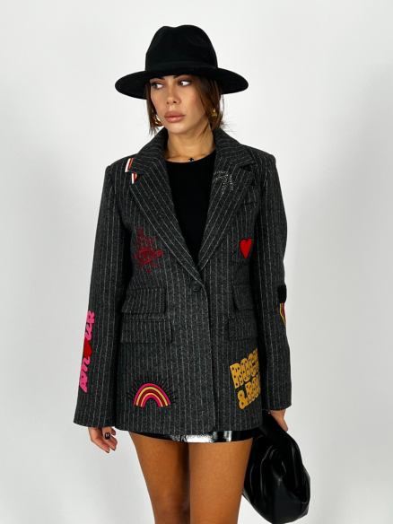 Coat Blazer Patch Grigio Coat Blazer Patch Grigio