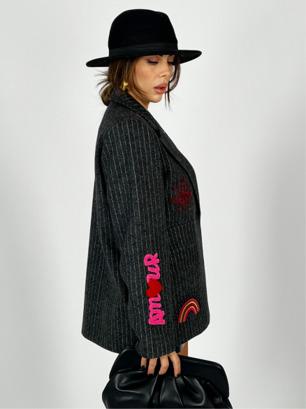 Coat Blazer Patch Grigio Coat Blazer Patch Grigio