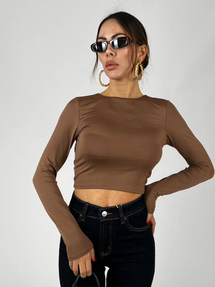 Maglia Crop Schiena Scoperta Camel 2