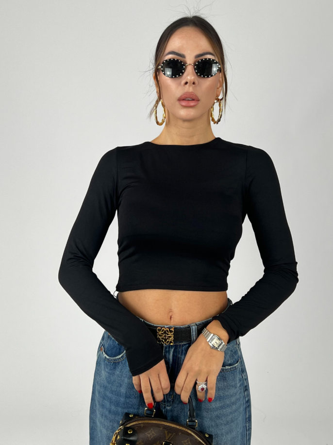Maglia Crop Schiena Scoperta Nera 2