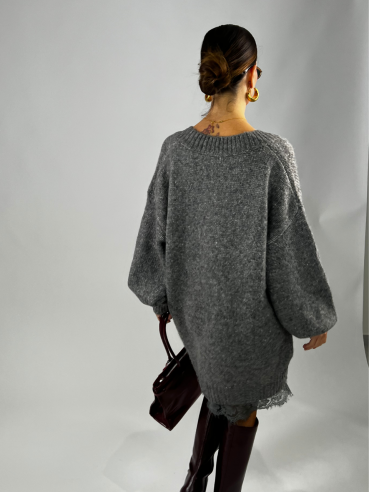 Maxi Pull Pizzo Grigio