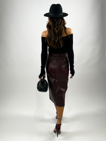 Longuette pelle Bordeaux