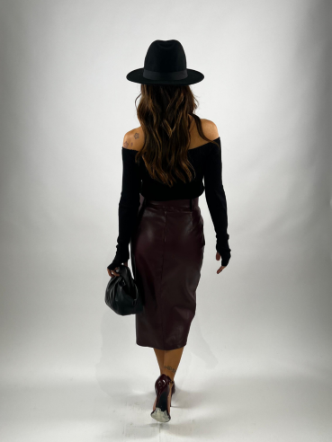 Longuette pelle Bordeaux