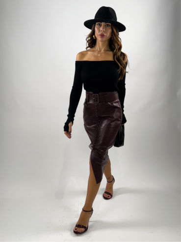 Longuette pelle Bordeaux