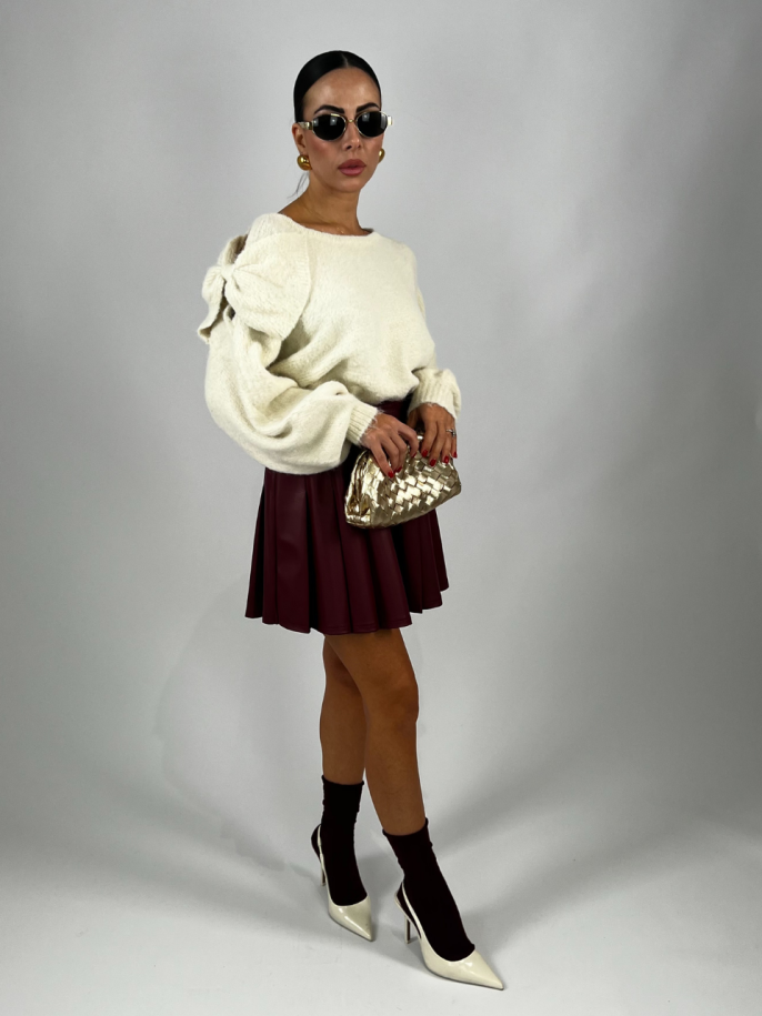 Gonna Plissettata Pelle Bordeaux 2