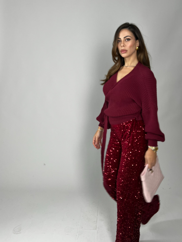 Pantalone paillettes bordeaux
