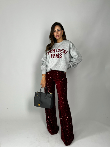 Pantalone paillettes bordeaux