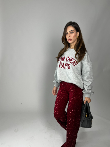 Pantalone paillettes bordeaux