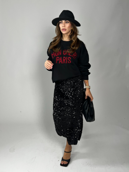 Longuette paillettes nera